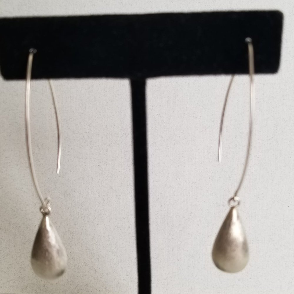 Solid 925 Sterling Silver Wire Dangle Drop Brushe… - image 3